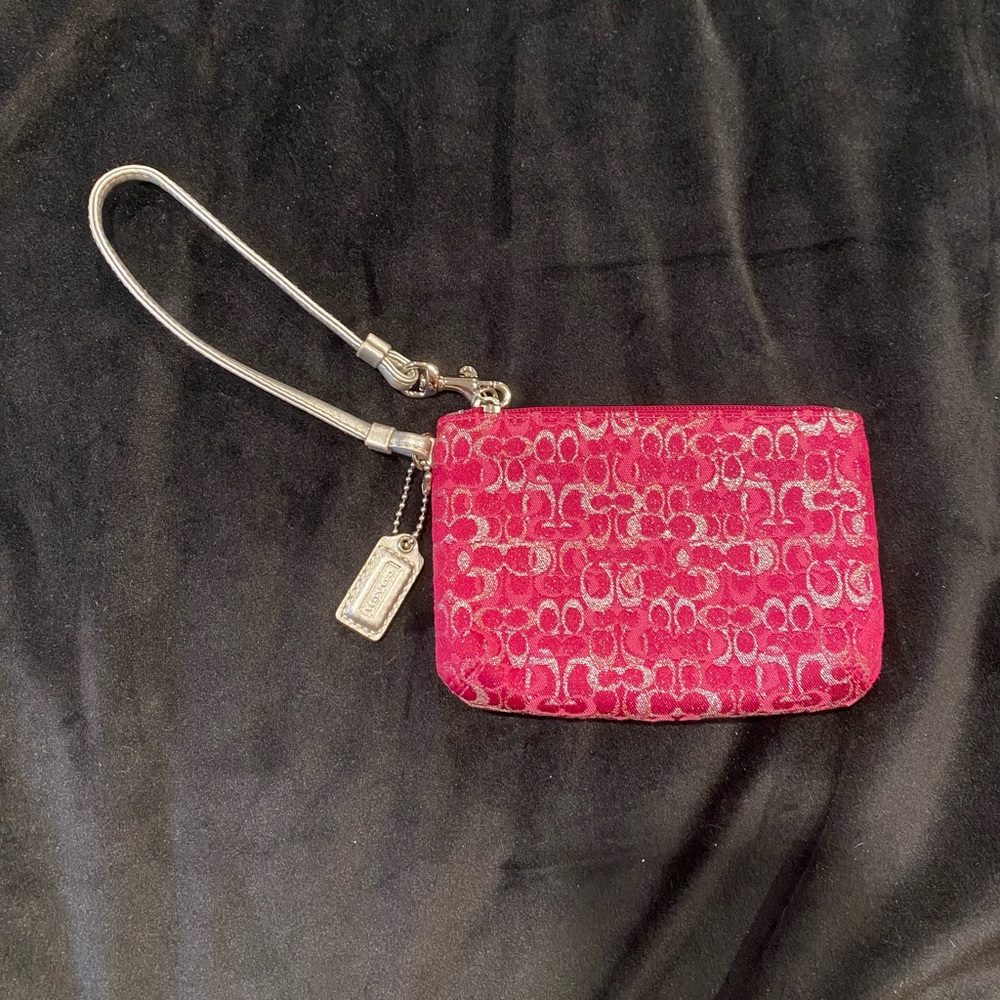 Coach wristlet pink and silver